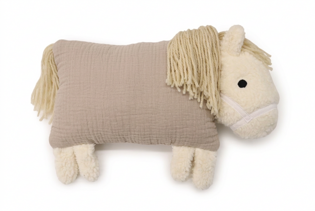 Kuschelpferd in Beige – Musselin-Kuscheltier mit Merinowolle von Die Gräfin