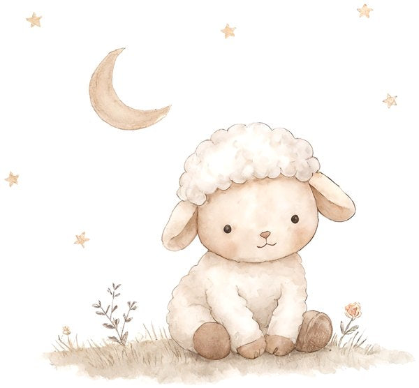 Illustration: das kleine Kuschelschaf unter dem Mond